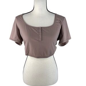 SKIMS Womens Fits Everybody Henley Crop Top umber 3X
